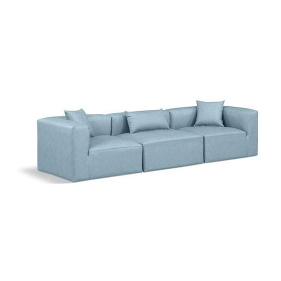 Meridian Furniture Cube Light Blue Vegan Leather 3-Pc. Modular Sofa