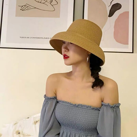 SikaFu Hepburn Style Beach Retro Wide Brimmed Straw Hat, English Elegant And Fashionable Sun Hat, Summer Outing Sun Protection And Shading Hat