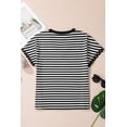 thumbnail image 5 of Women's Black Striped V Neck Tee – Casual Summer Top with Delicate Trim for Everyday Style, XL, 5 of 10