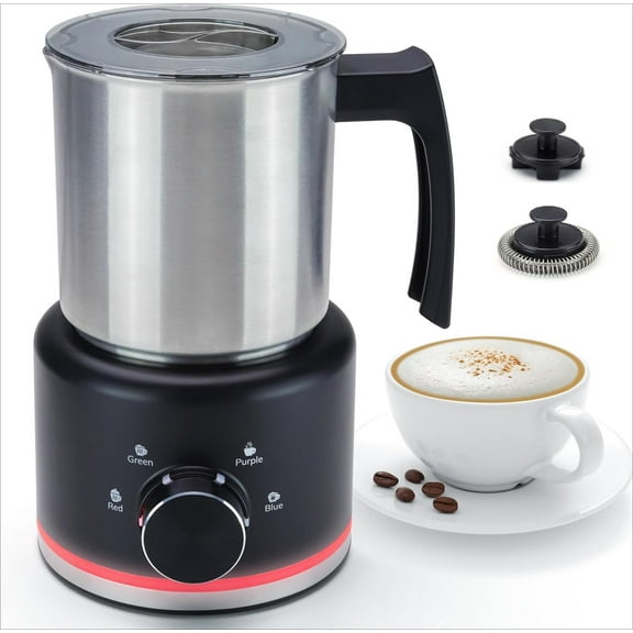 Milk Frother and Steamer, 4-in-1 Electric Foam Maker with Dial Control &  Indicator, Hot & Cold Milk Frother, Silent, Easy to Clean, for Coffee, Latte, Cappuccino