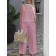thumbnail image 1 of Trajes sencillos de lino y algodón para mujer, blusa holgada sin mangas a la moda de verano, pantalones de pierna ancha, conjunto de dos piezas para mujer, trajes informales, 1 of 5