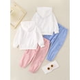 thumbnail image 3 of Fdqin Girls Sweatsuit 4 Piece Sweat Set Cute Hoodie Matching Jogger Sweatpants Clothes Blue Pink 3-4 Years, 3 of 8