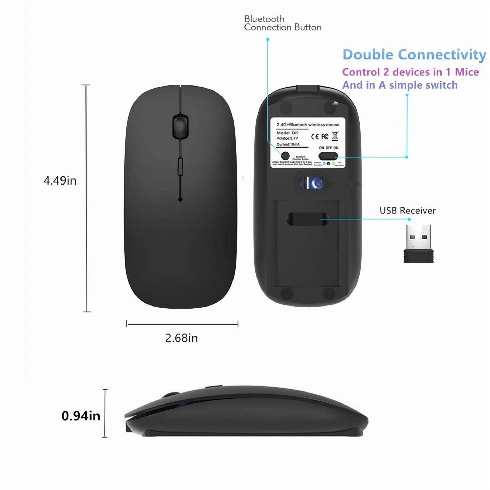CIRCLE- Bluetooth Mouse, Pro-V Slim Dual Modes Bluetooth4.0/2.4G Wireless Mice, Silent