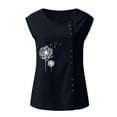 thumbnail image 4 of Gibobby Mujeres diente de león impresión Casual verano sin mangas botón chaleco cuello redondo blusa suelta Top(Marina,G), 4 of 5