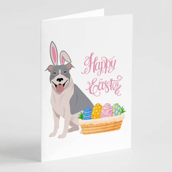 Blue and White Pit Bull Terrier Easter Greeting Cards and Envelopes Pack of 8 7 in x 5 in