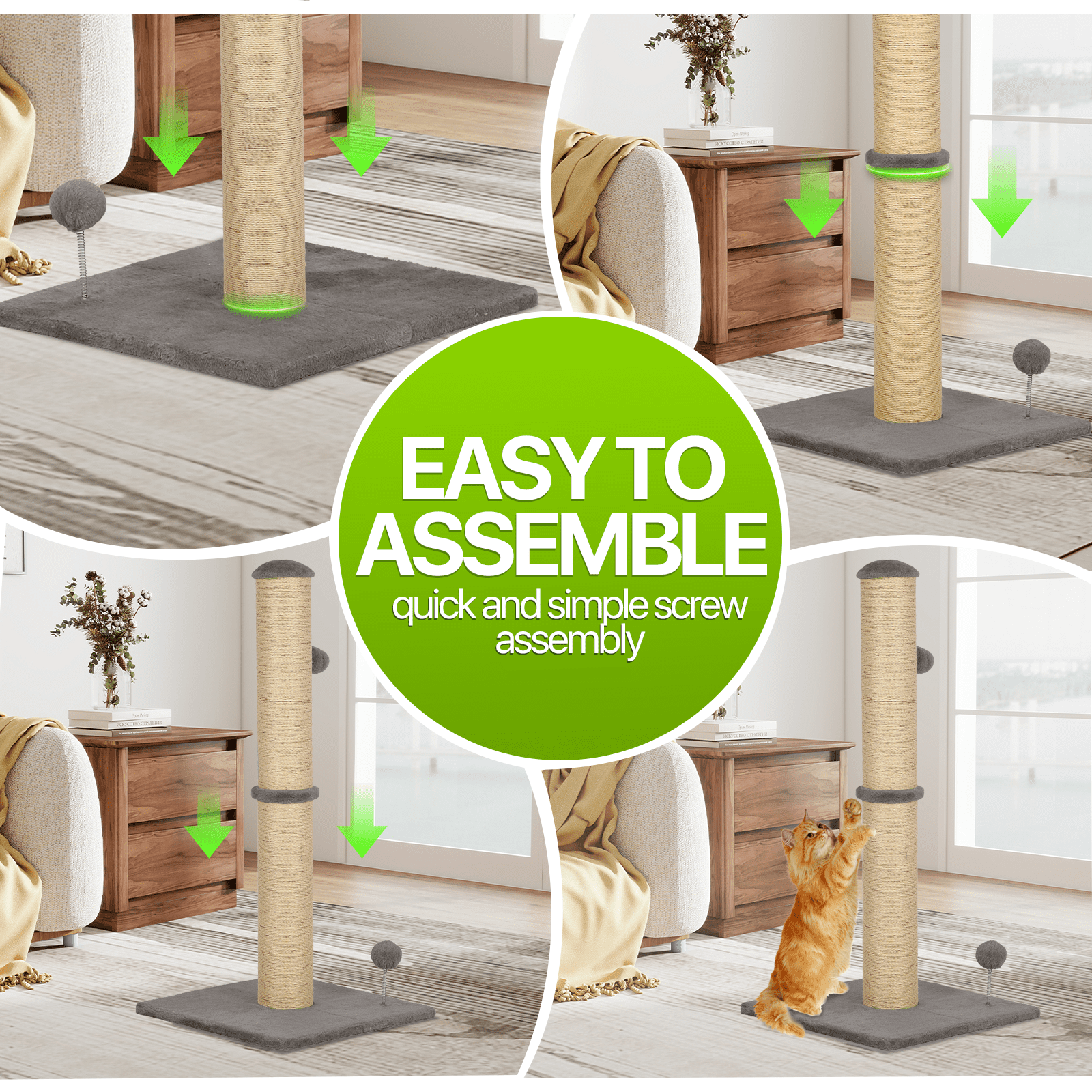 Dkelincs Cat Scratching Post with Sisal & Spring Ball Toy 22" Tall Cat Scratcher for Indoor Cats/Kittens Natural Sisal Scratch Post Trees for Living Room Bedroom, Light Gray