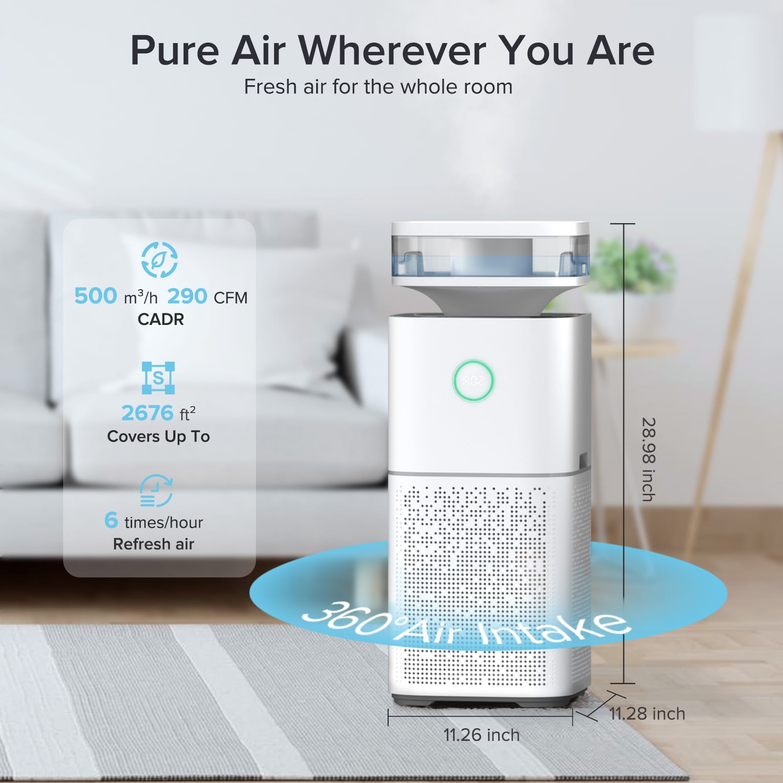 KISSAIR 2-in-1 Air Purifier and Humidifier, H13 Filter for Large