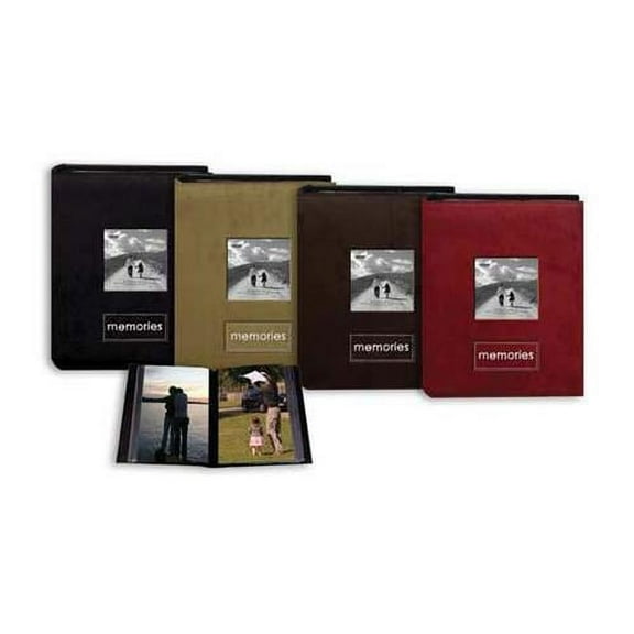 Embroidered Patch Faux Suede Photo Album, with Front Cover Frame, Holds 100 4x6" Photos, 1 Per Page. Color: Tan