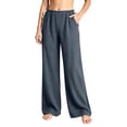 thumbnail image 2 of ClodeEU Women's Elastic High Waist Tassel Drawstring Wide Leg Pants, Casual Loose Trousers with Pockets Gray,Women's Plus XL, 2 of 6