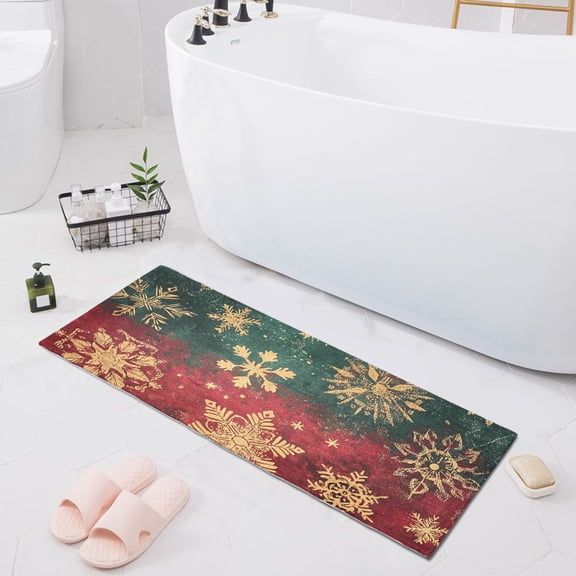 Bath Mat Soft Plush Non-Slip Absorbent Bathroom Rugs 39"x20" Christmas Featuring Snowflakes