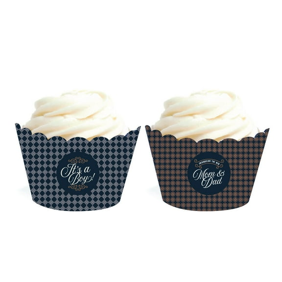 Navy Blue Art Deco Vintage Party Baby Shower,  Baby Collection, Cupcake Wrappers, 20-Pack