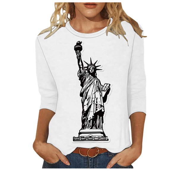 Dianli Womens Womens Blouses and Tops Dressy Women's 3/4 Sleeve Shirts Sunflower Print Round Neck Loose Tops Comfy Soft Blouses Summer Casual Pullover Patriotic Shirts 4th of July Tops