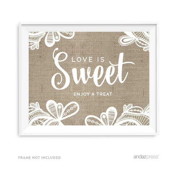 Love Is Sweet, Enjoy A Treat Burlap Lace Wedding Party Signs