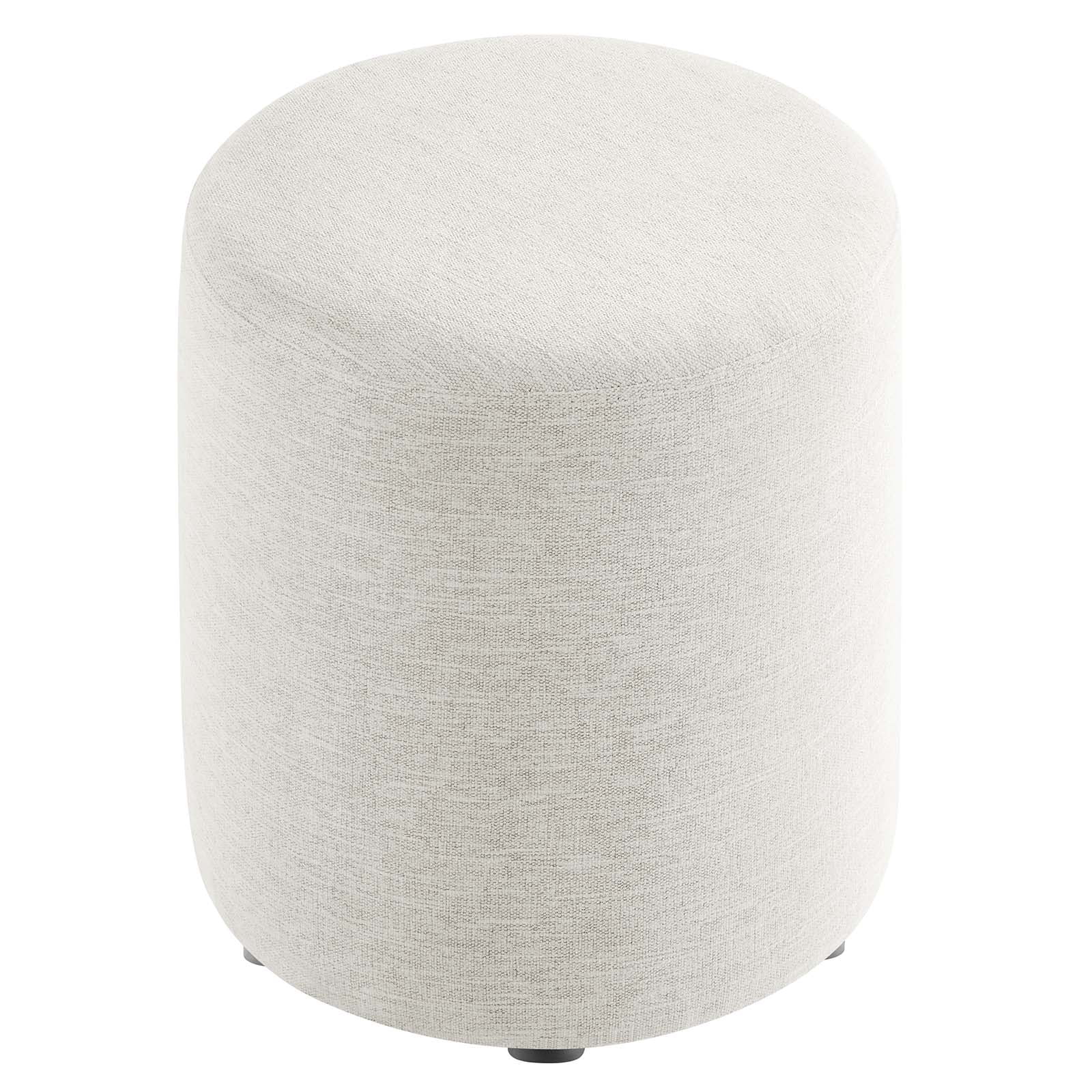 Callum 16" Round Woven Heathered Fabric Ottoman in Heathered Weave Ivory