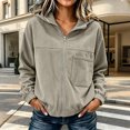 thumbnail image 2 of Women's Full Zip up Jacket Plus Size Corduroy Hoodies Trendy Loose Fit Hooded Sweatshirts Outwear with Pocket Khaki XL, 2 of 4