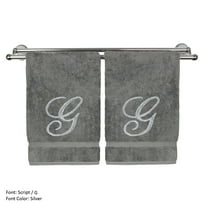 Monogrammed Hand Towel, Personalized Gift, 16 x 30 Inches - Set of 2 - Silver Embroidered Towel - Extra Absorbent 100% Turkish Cotton- Soft Terry Finish - for Bathroom, Kitchen and Spa- Script G Gray