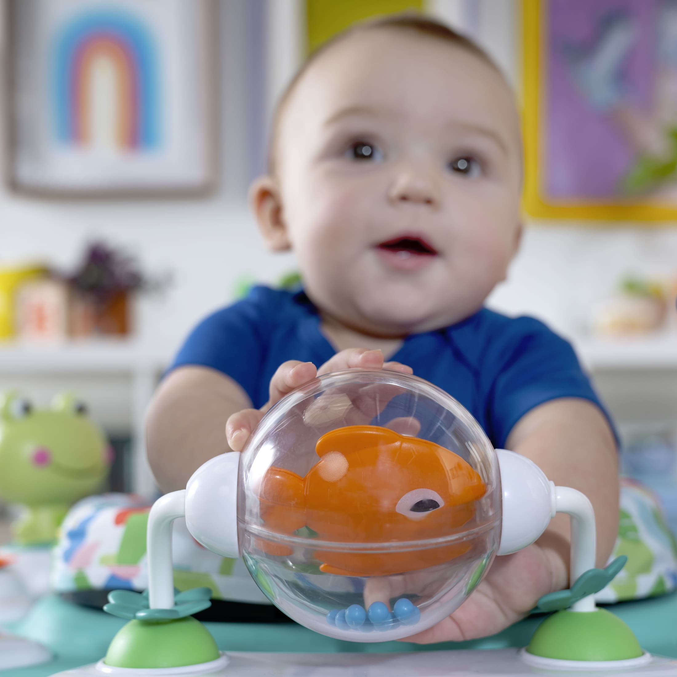 Bright Starts Bounce Bounce Baby 2-in-1 Activity Center Jumper & Table, Playful Pond, Green, Ages 6 Months and Up