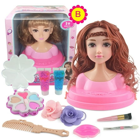 Kids Dolls Styling Head Makeup Comb Hair Toy Doll Set Pretend Play Princess Dressing Play Toys For Little Girls Makeup Learning Ideal Present