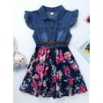 thumbnail image 5 of vastwit Kids Girls Dress Summer Flying Sleeve Denim Bodice Floral Print Dresses Casual Clothes Navy Blue 6, 5 of 7