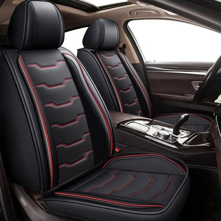 LAONNVIR 2 Front Car Seat Covers Custom Fit for Toyota Prius C 2012-2019 Seat Covers Cushion Faux Leather with Airbag(Redline, Front Seat)