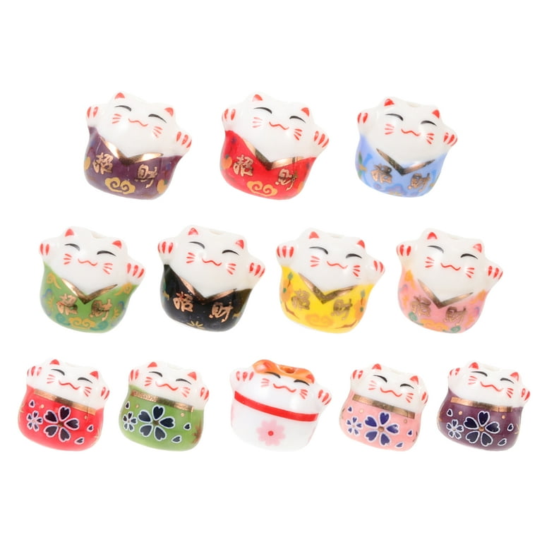 13mm Lucky Cat Ceramic Beads Colorful Horizontal Hole Porcelain Loose Beads  For Jewelry Making Bracelet Keychain Accessory