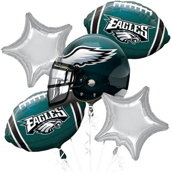 Philadelphia Eagles Football Bouquet 5pc Foil Balloon Pack, Green Silver