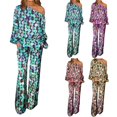thumbnail image 3 of Conjunto de dos piezas de verano para mujer, conjunto informal de falda con hombros descubiertos y mangas largas tipo farol, traje con estampado de moda para mujer, 3 of 6