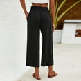 thumbnail image 3 of WIZUTIZ Womens Linen Pants Capris Classic Stylish Relaxed Fit Wide Leg Cropped pants Stretch Elastic Mid Rise Sweatpants Solid Flowy with Pockets Paperbag Palazzo Pants Black, 3 of 4