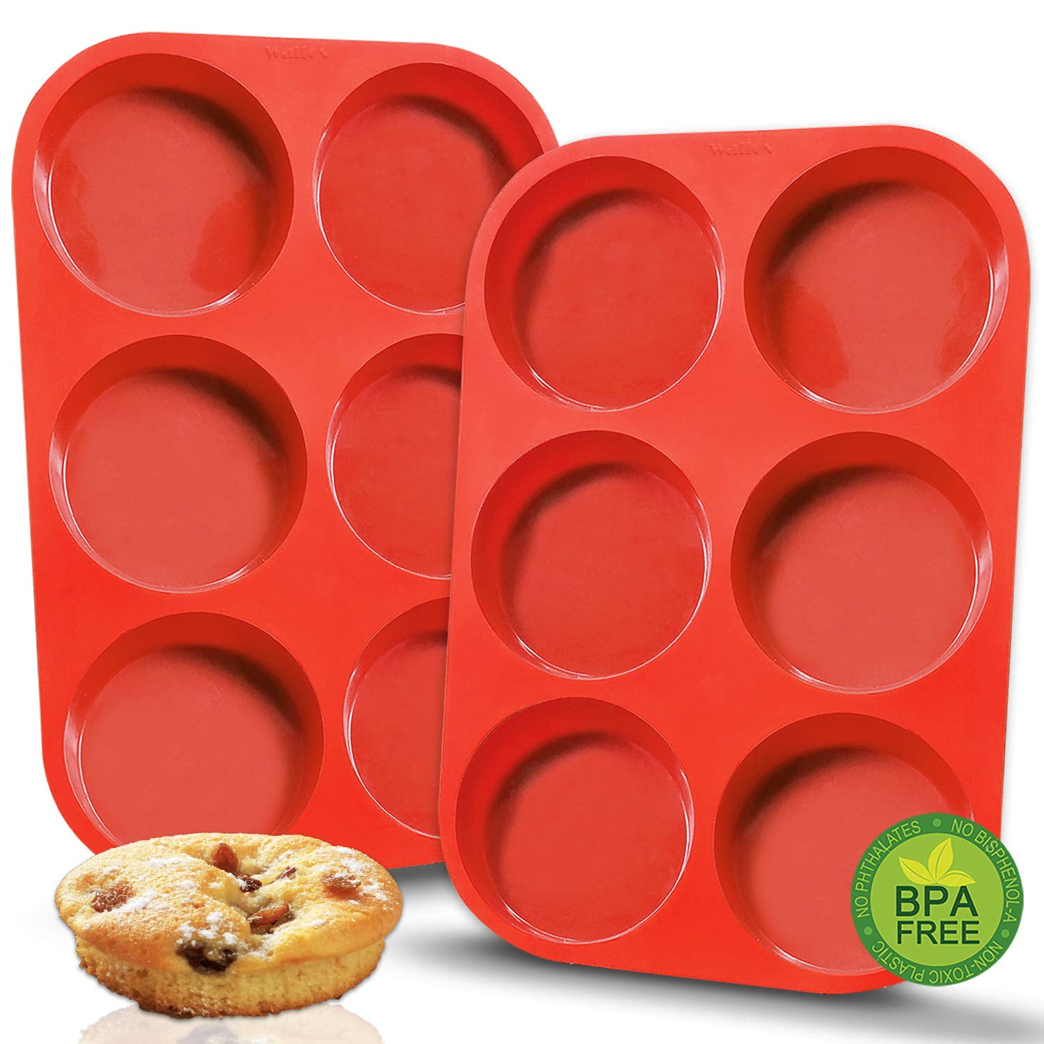Walfos 6 Cup Jumbo Silicone Texas Muffin Pan + 4 Pieces Non-Stick Silicone  Bread Loaf Pan Super Value Set.