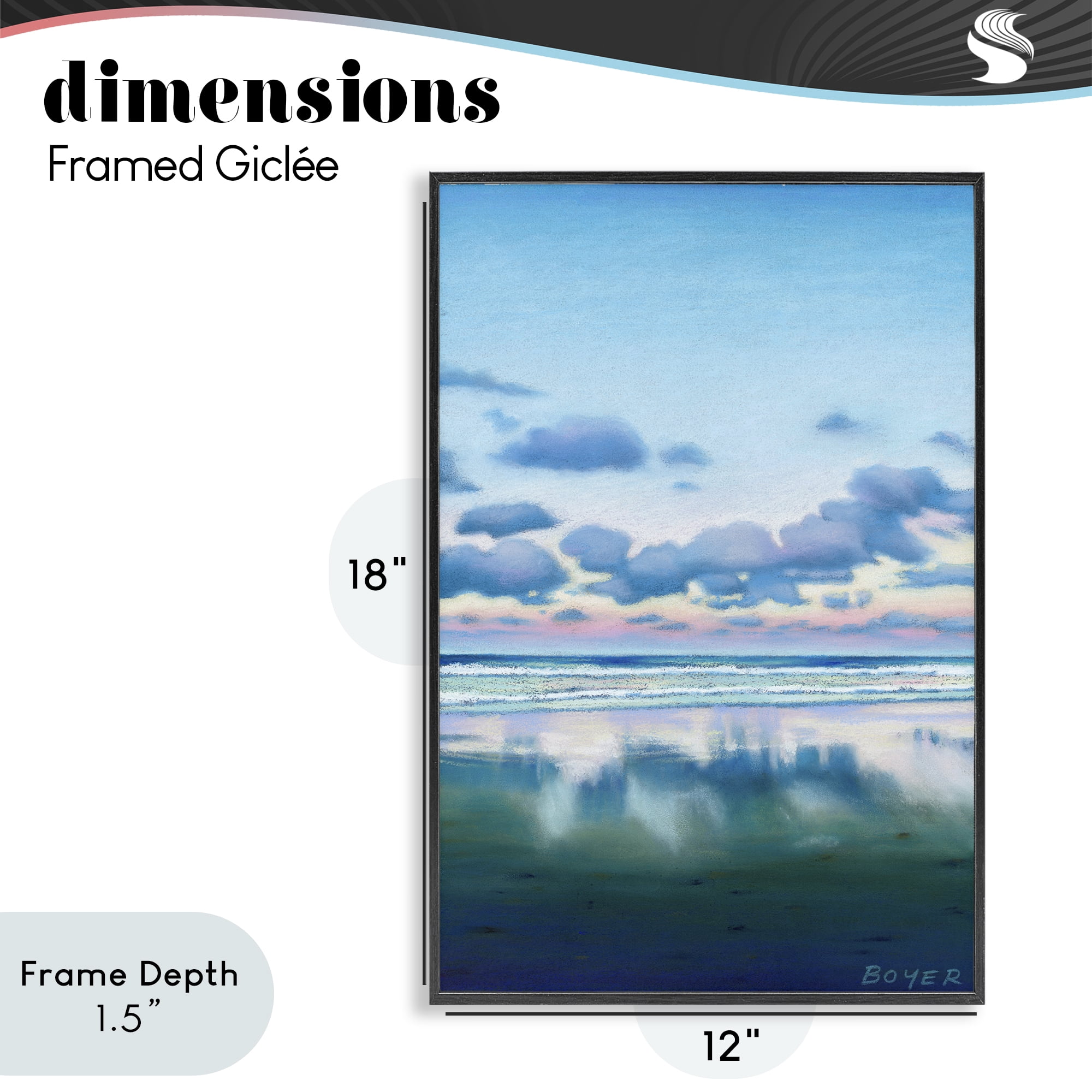 Stupell Industries Pretty Azure Cloud Reflection Black Framed Giclee Art, design by Susy Boyer