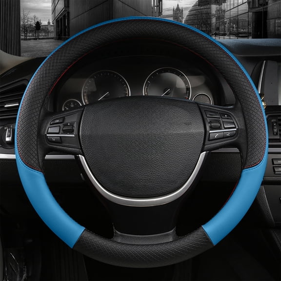 Car Steering Wheel Cover, TOUMENY Breathable Perforated Leather Steering Wheel Cover, Anti- Four Season Car Steering Wheel Cover for Vehicles, Blue