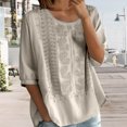 thumbnail image 6 of Women's Floral Embroidered Cotton Linen Shirt Casual Loose 3/4 Sleeve Blouse, 6 of 9