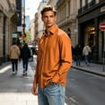 thumbnail image 2 of Men's Regular Fit Formal Long Sleeve Shirt Solid Color Lapel Collar Button Front Business Office Daily Wear,4XL,Orange, 2 of 8