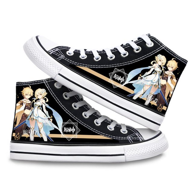 Zapatos de lona Genshin Impact, zapatillas altas, disfraz de Cosplay con estampado 3D para niños y niñas, zapatos Kawaii, regalos de Anime para niñosH37 Deng Xun unisex