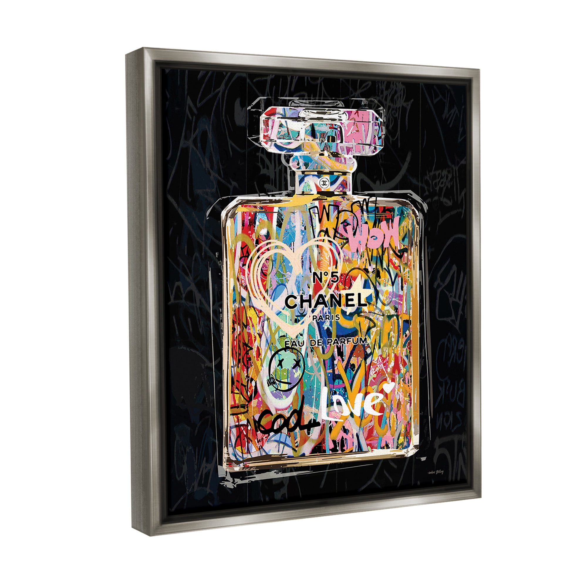 Stupell Industries Urban Graffiti Perfume Beauty & Fashion Painting Gray Floater Framed Canvas Art Print Wall Art, 25 x 31