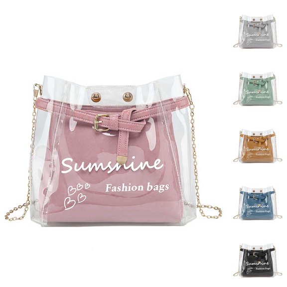 CAIXIA Crossbody Sling Bags For WomenLetter Print Transparent Jelly Crossbody Messenger Bag, Lightweight Casual Daily Shoulder Purse