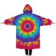 thumbnail image 2 of Oversized Wearable Blanket Hoodie,Rainbow Tie Dye Mandala Pattern Sherpa Blanket Hoodie with Super Pockets,Super Warm Fuzzy Pullover for Women & Men, 2 of 6