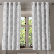 Ambesonne Grey Grommet Curtain, Damask Victorian Bohemian, 50" x 63", Grey