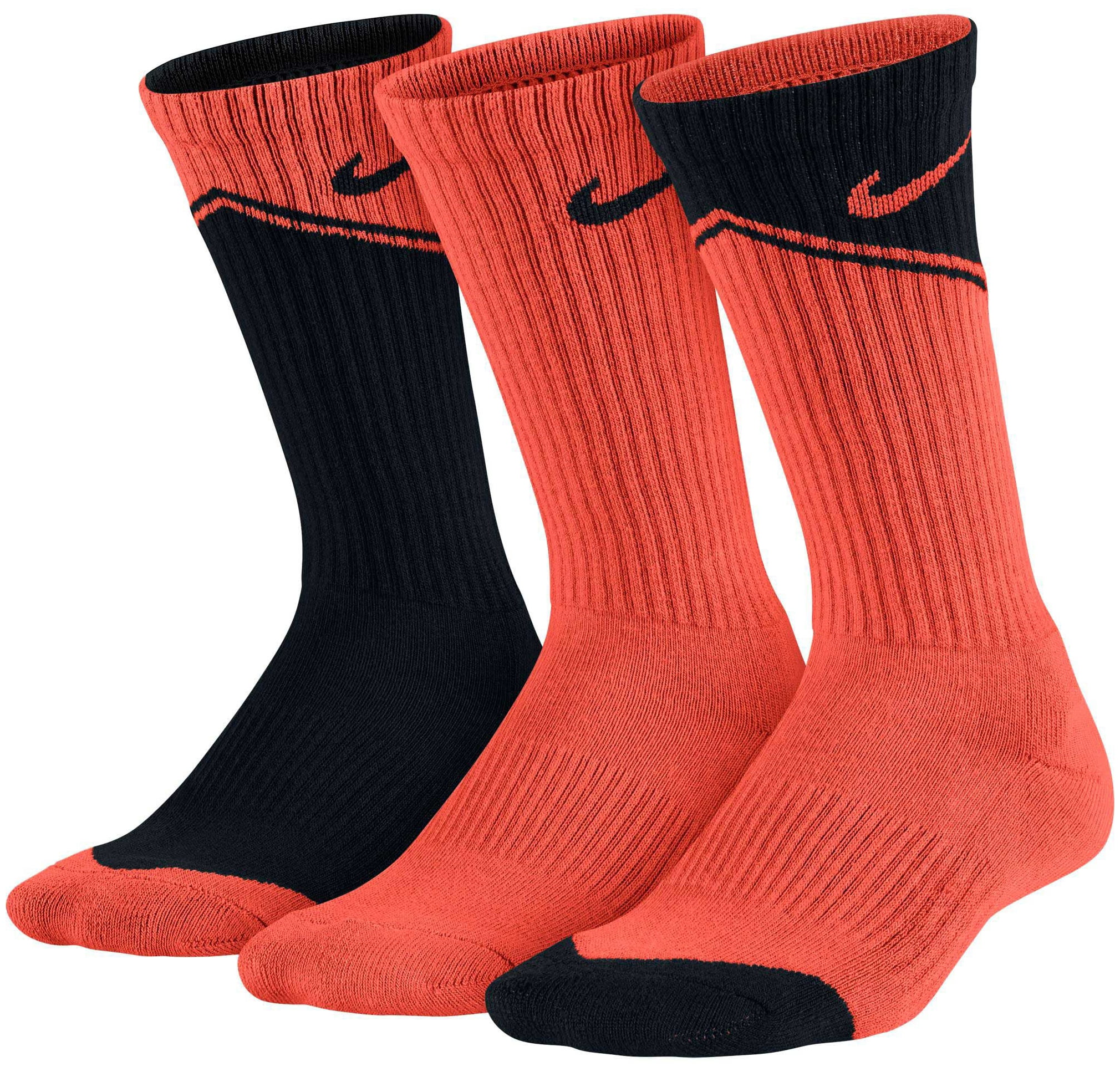 Nike Boys' Performance Cushion Crew Socks 3 Pack Black/Orange/Black