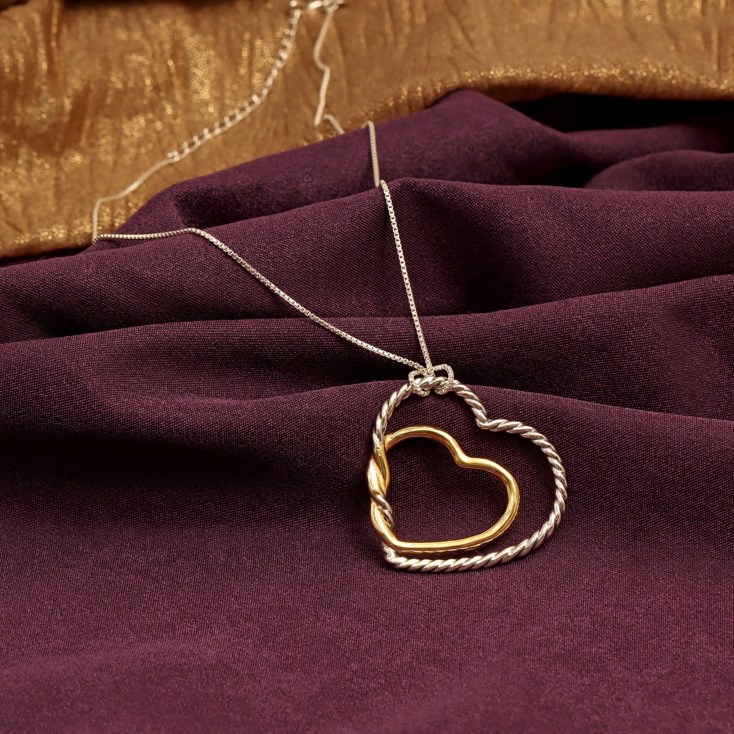 LeCalla 925 Sterling Silver Hypoallergenic Light-Weight Two-Tone Heart Pendant Necklace Gifts for Women and Teen 18" Inch