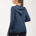 thumbnail image 2 of Guieoi Womens Shirts under $5 Womens Casual Hoodies Spandex Long Sleeve Hooded Lattice Splicing Shirts Zipper Sweatshirts Blue, 2 of 7