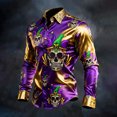 thumbnail image 2 of CONZONE Men's Buttons Down Shirts Long Sleeve Mardi Gras Shirts For Men Trendy Carnival Skeleton Graphic Lapel Soft Lightweight Tops, 2 of 4