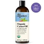Sky Organics Organic Castor Oil to Condition for Fuller-Looking Hair, Lashes, and Brows, 16 fl oz