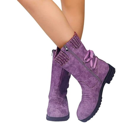 

ZXHACSJ Woolen Mouth Snow Boots Thick Heel Strap Middle Boots Women s Boots Purple 39
