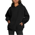 thumbnail image 1 of Sudaderas con capucha para mujer Otoño Color Sólido Básico Sudadera Suelta Talla Grande Sudadera Manga Larga Bolsillo Canguro Hombro Caído Jerséis Tops,Black,3XL, 1 of 6