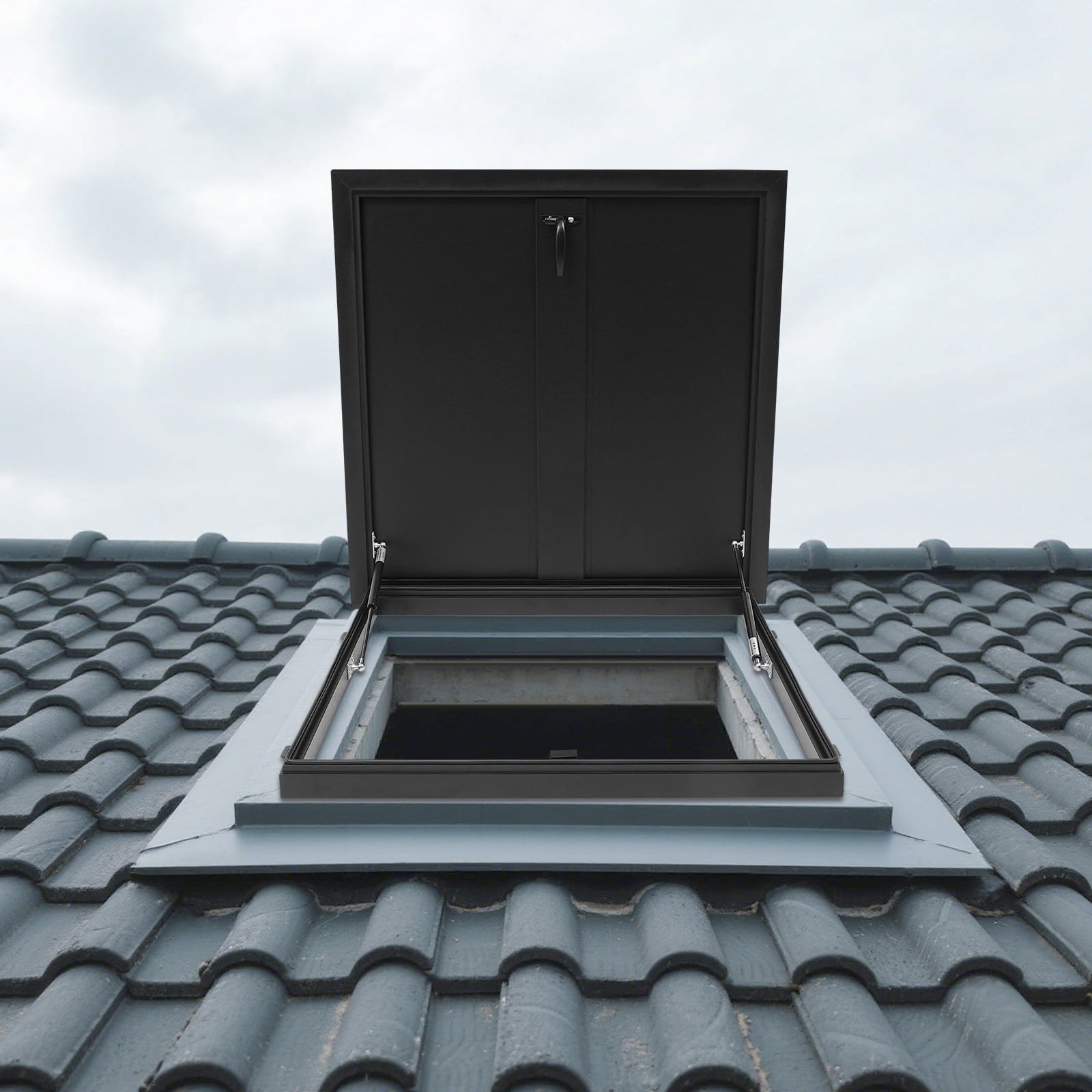 Durable Roof Hatch, 75x75cm High-Temp Baked Paint, Rounded Edges & Quiet Closing, Suitable for Office Buildings/Retail Stores