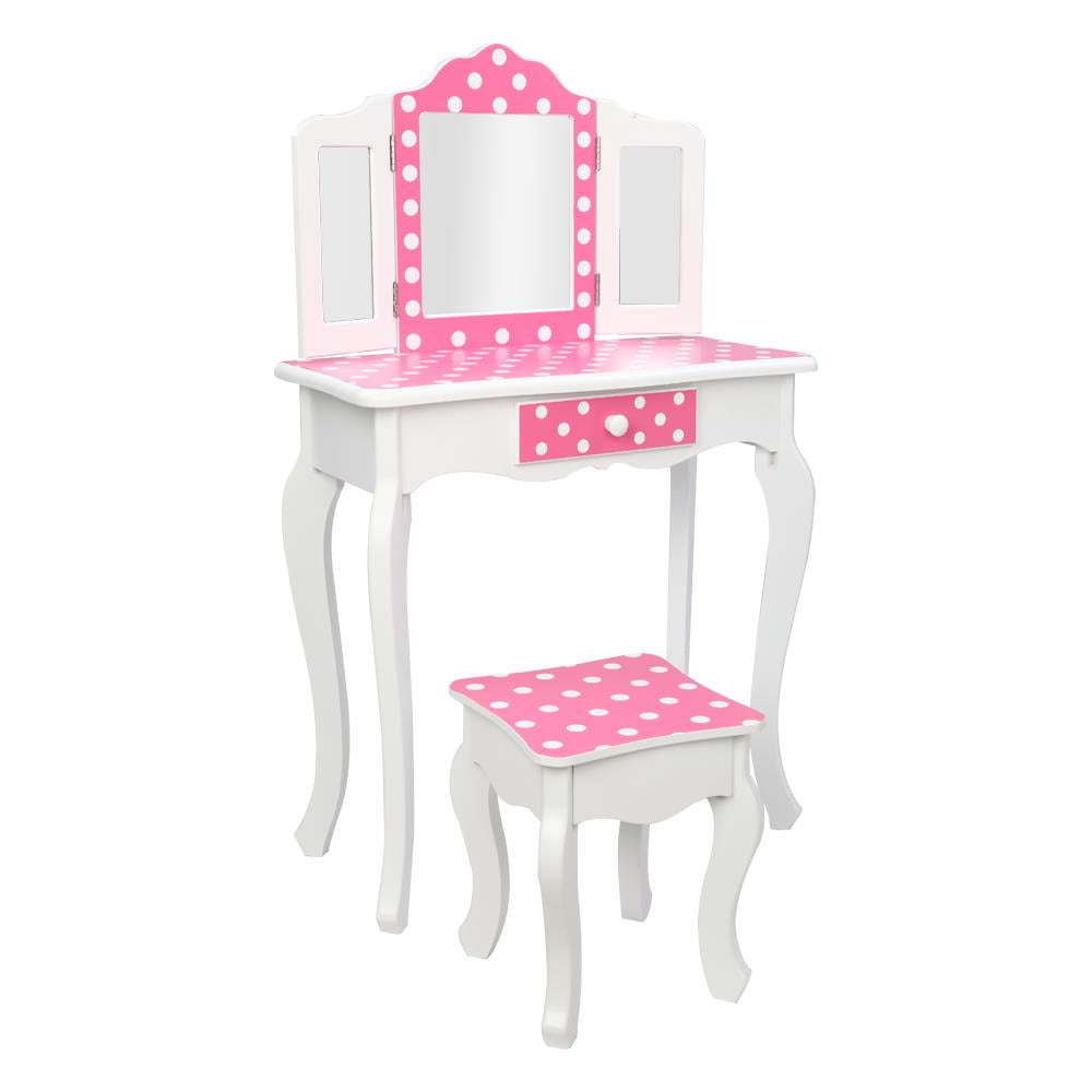 Girls Dressing Table Dressing Table and Stool Child Princess Suit Children Wooden Dresser with Mirror and Drawers Pink,Pink 