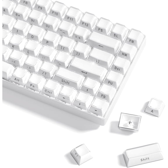 113 PBT Keycaps, Jelly Keycaps for Mechanical Keyboard, Side Printed Elegant Crystal Key Caps White (Doubleshot, MX, 100%, 75%, 65%, 60% Fit All, OEM)