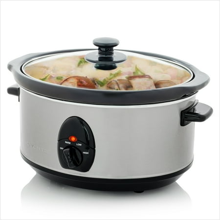 Ovente Electric Slow Cooker 3.7 Quart with 3 Temperature Settings, Dishwasher Safe Removable Ceramic Pot & Tempered Glass Lid, Portable Multicooker Soup Maker and Mulled Wine Warmer, Silver SLO35ABR