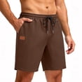thumbnail image 2 of Twczz Mens Cotton Linen Shorts with Pockets- Relaxed Fit Summer Elastic Waist Drawstring Casual Beach Shorts Brown Size S-2XL, 2 of 8